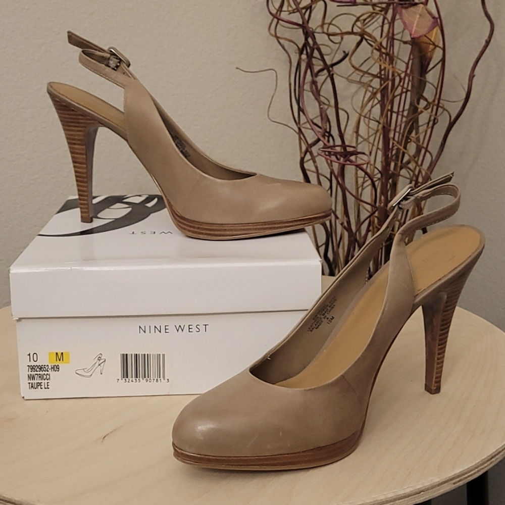 Nine West Taupe Platform Slingback